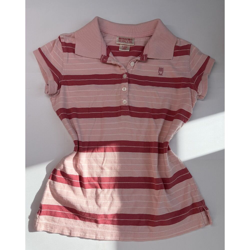 Y2K Mossimo Supply Co Girls Pink Striped Polo Shirt Size S Preppy
